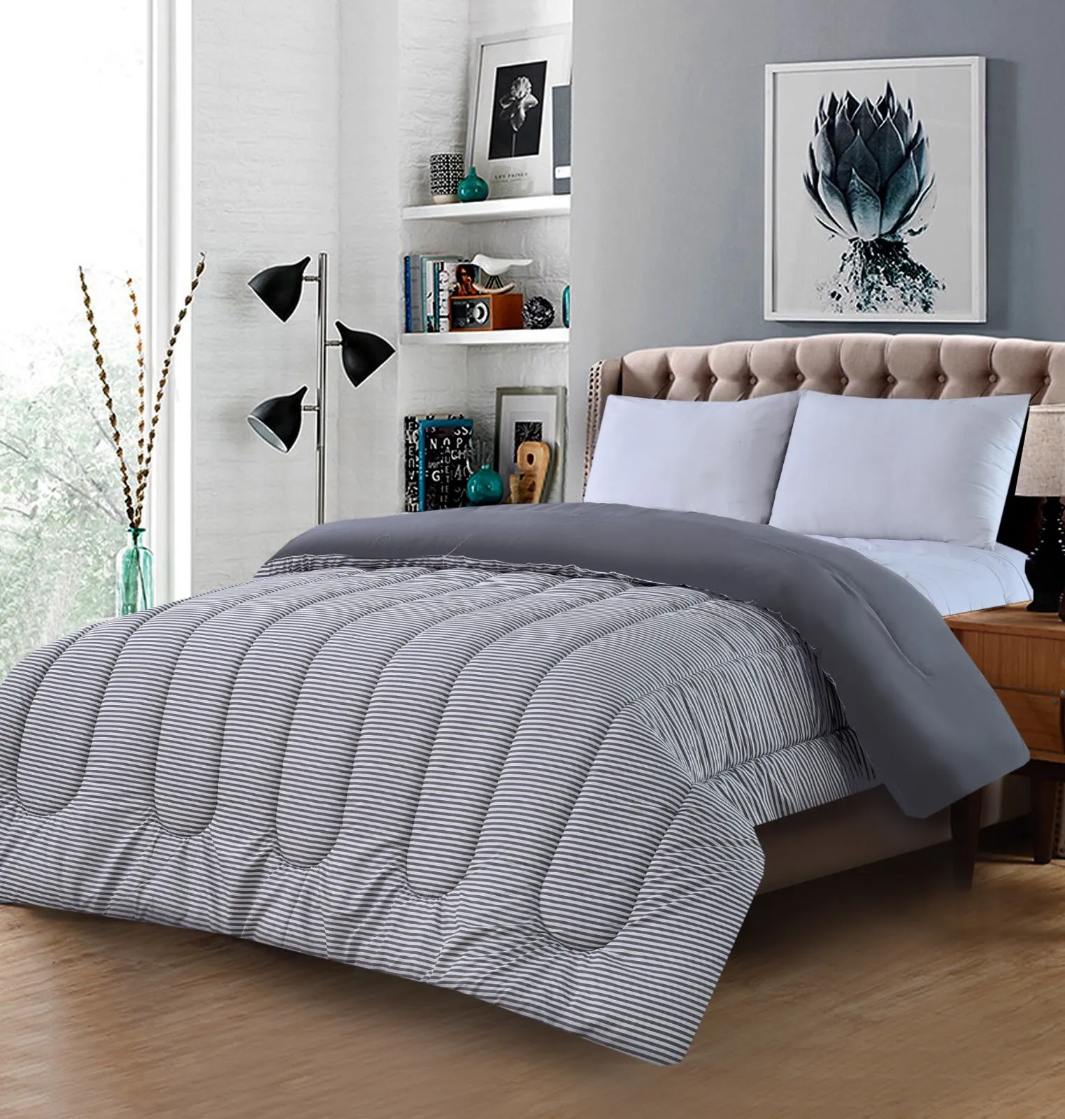 1 PC Double Winter Comforter-Grey Stripes