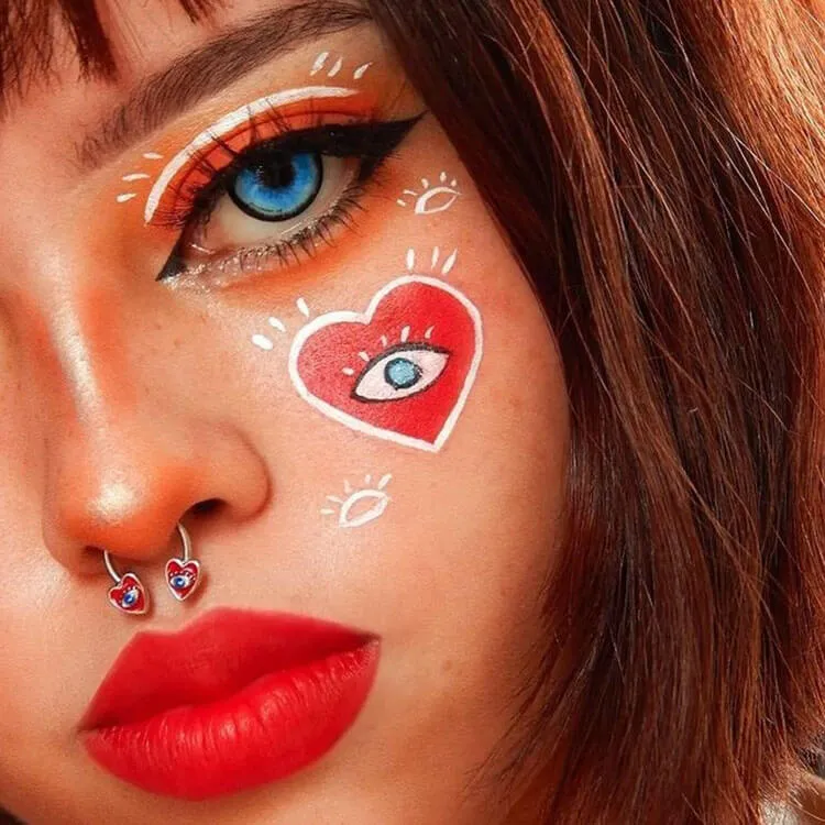 16G Red Heart Septum Ring Evil Eye Horseshoe Ring