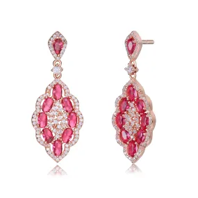 18K Rose Gold Plated Clear and Red Cubic Zirconia Accent Dangle Earrings