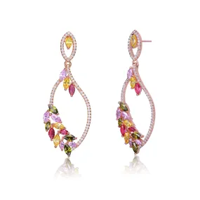 18K Rose Gold Plated Leaf Shaped Multicolor Cubic Zirconia Accent Dangle Earrings