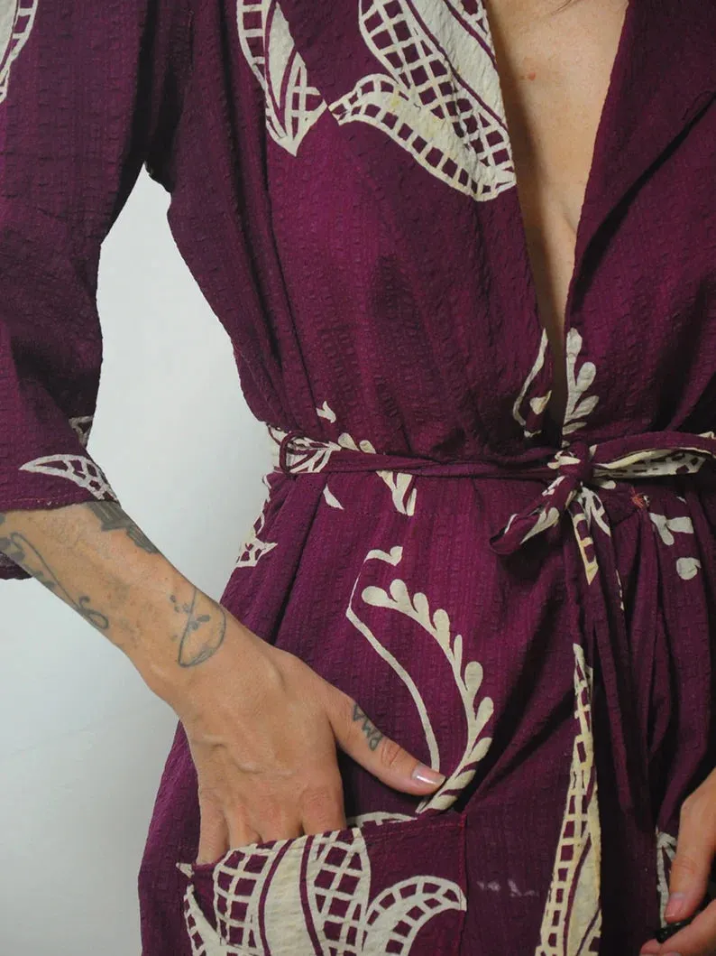 1950's Botanical Print Wrap Dress