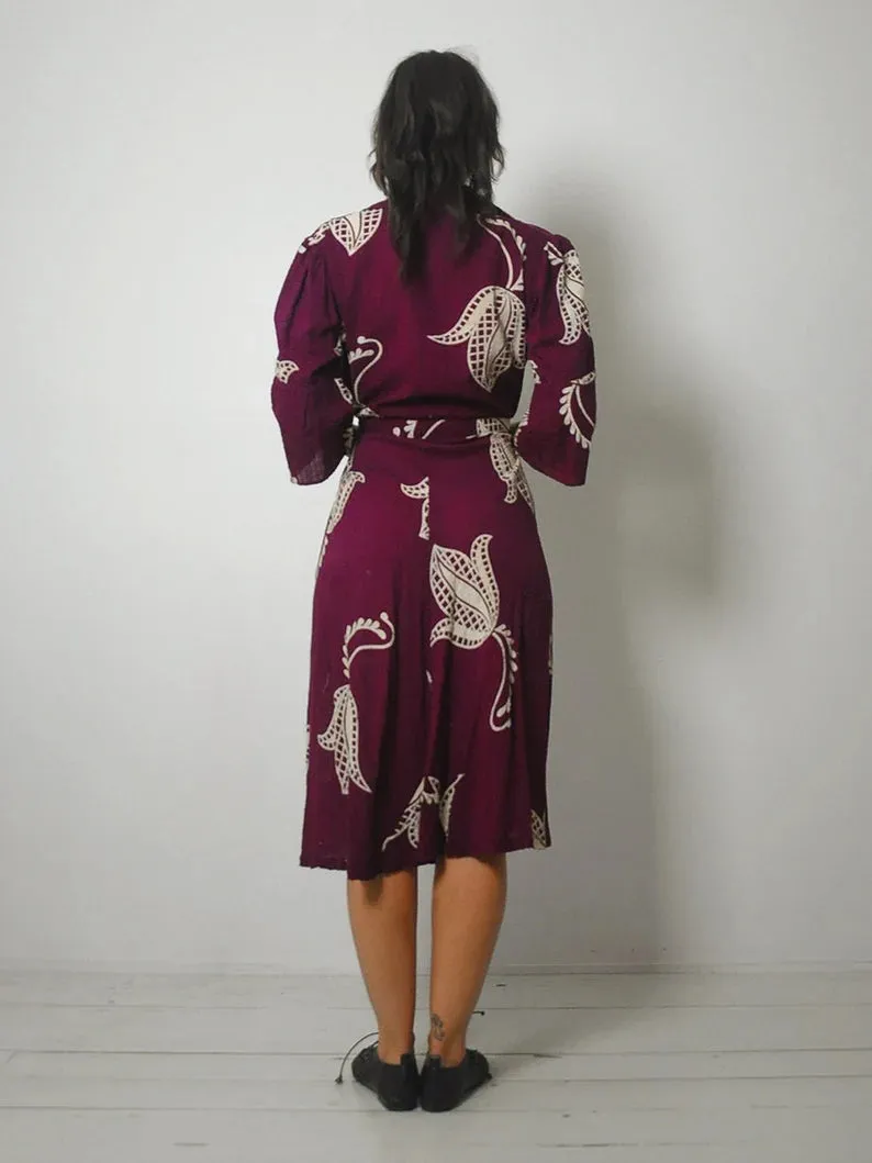 1950's Botanical Print Wrap Dress