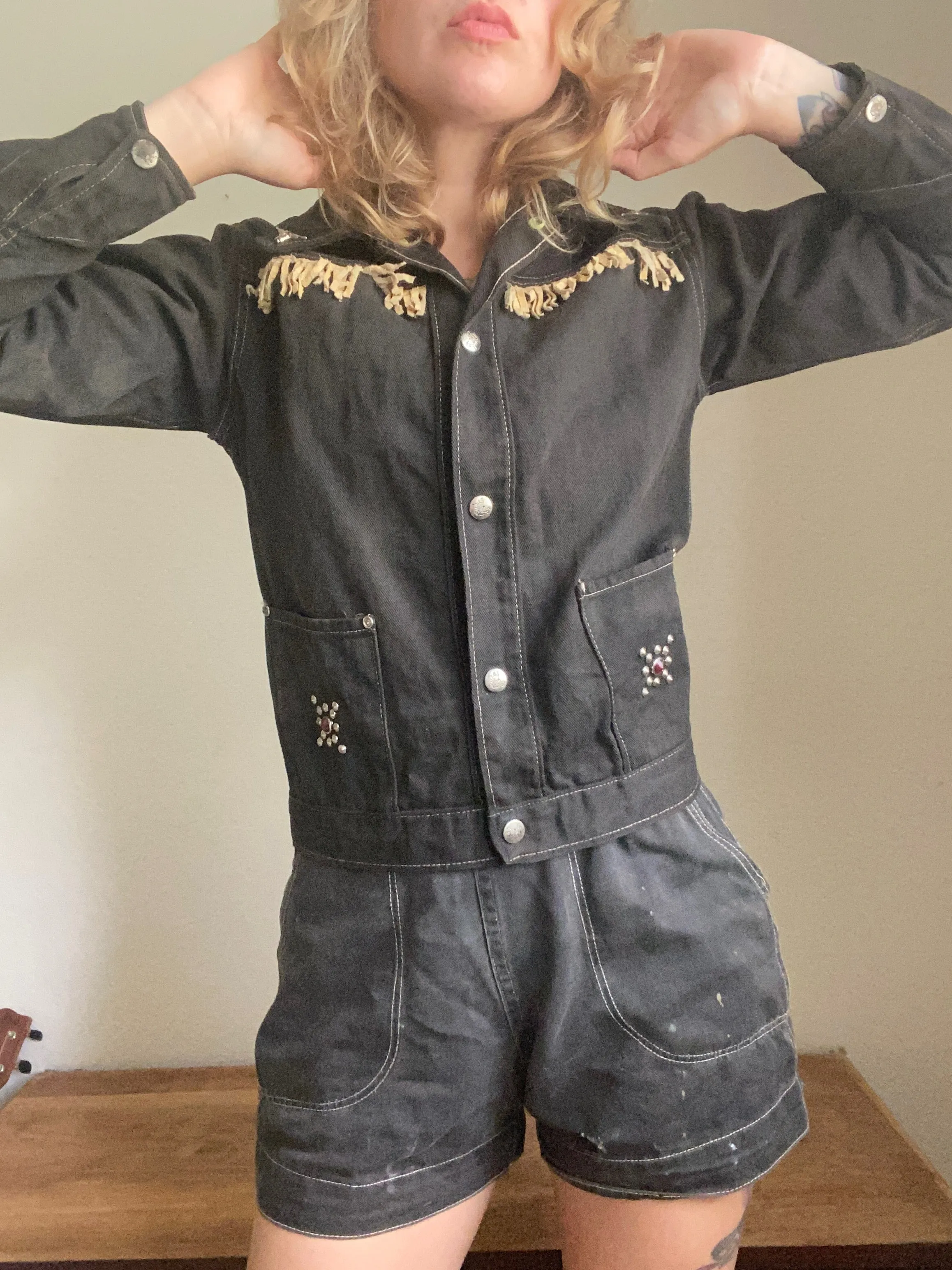 1950s ‘Chips’ Black studded and jewel Denim Jacket