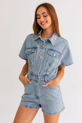 (2 colors) Lauren Short Sleeve Denim Romper