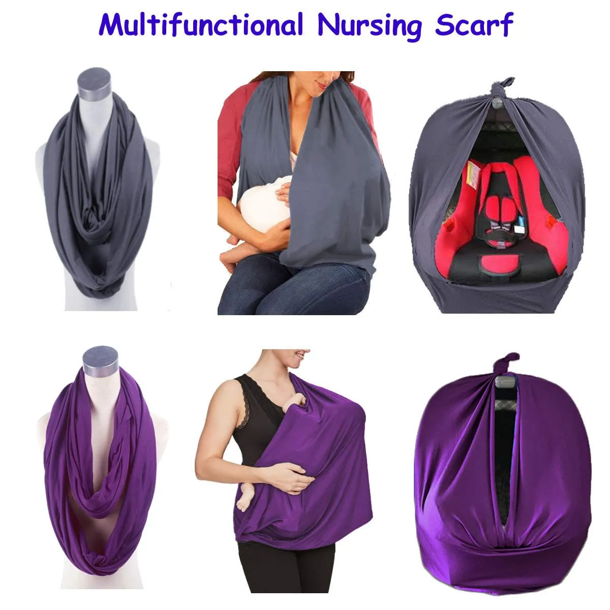 2 Pack Nursing Cover Breastfeeding Cover Breast Feeding Cover ups Infinity Scarf, Lightweight Soft Breathable Cover Dark Gray Purple