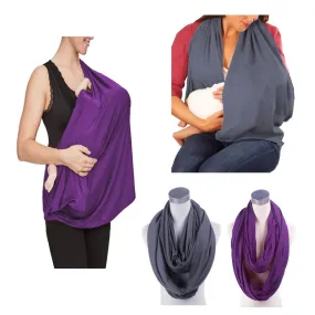 2 Pack Nursing Cover Breastfeeding Cover Breast Feeding Cover ups Infinity Scarf, Lightweight Soft Breathable Cover Dark Gray Purple