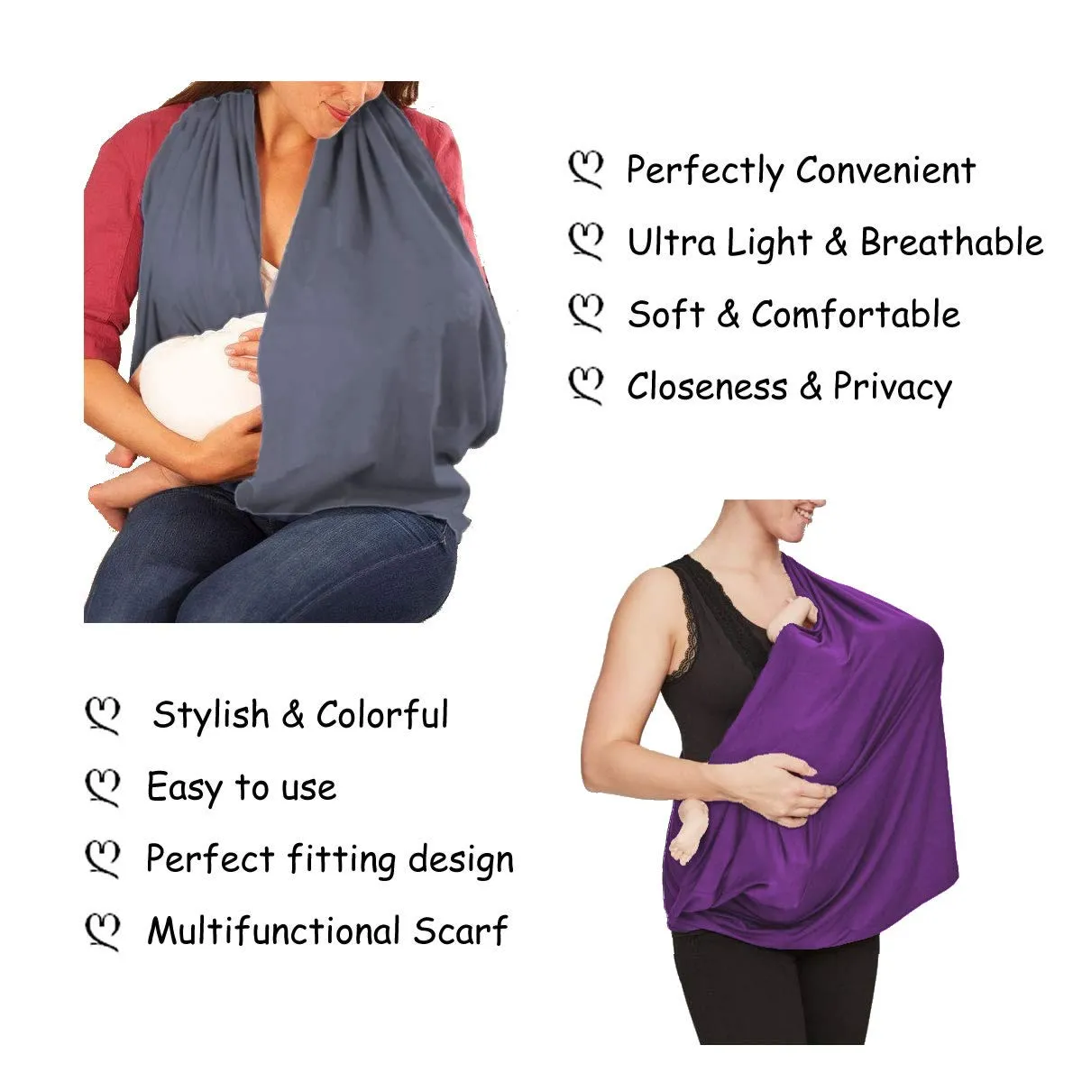 2 Pack Nursing Cover Breastfeeding Cover Breast Feeding Cover ups Infinity Scarf, Lightweight Soft Breathable Cover Dark Gray Purple