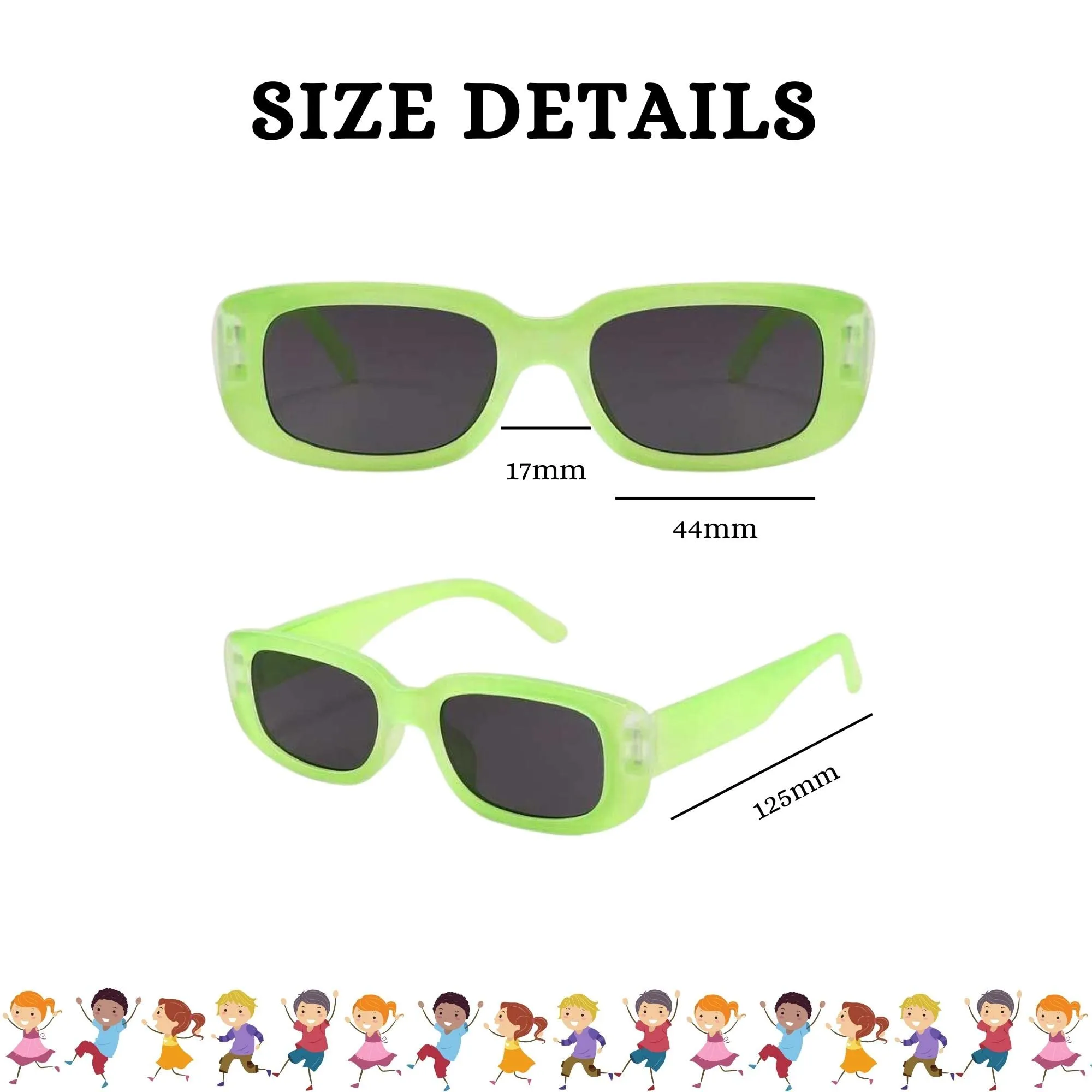 4Flaunt UV Protected Rectro 4Kids Retro Rectangular Vintage Fashion Sunglasses For Kids | Age : 3  Years | Small (C3 - Green)