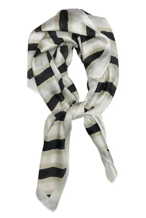 70cm x 70cm Cream, White, Black Stripes Print Pattern Square Scarf Big Ladies Women Faux Silk Head Neck Thin Bag Charm