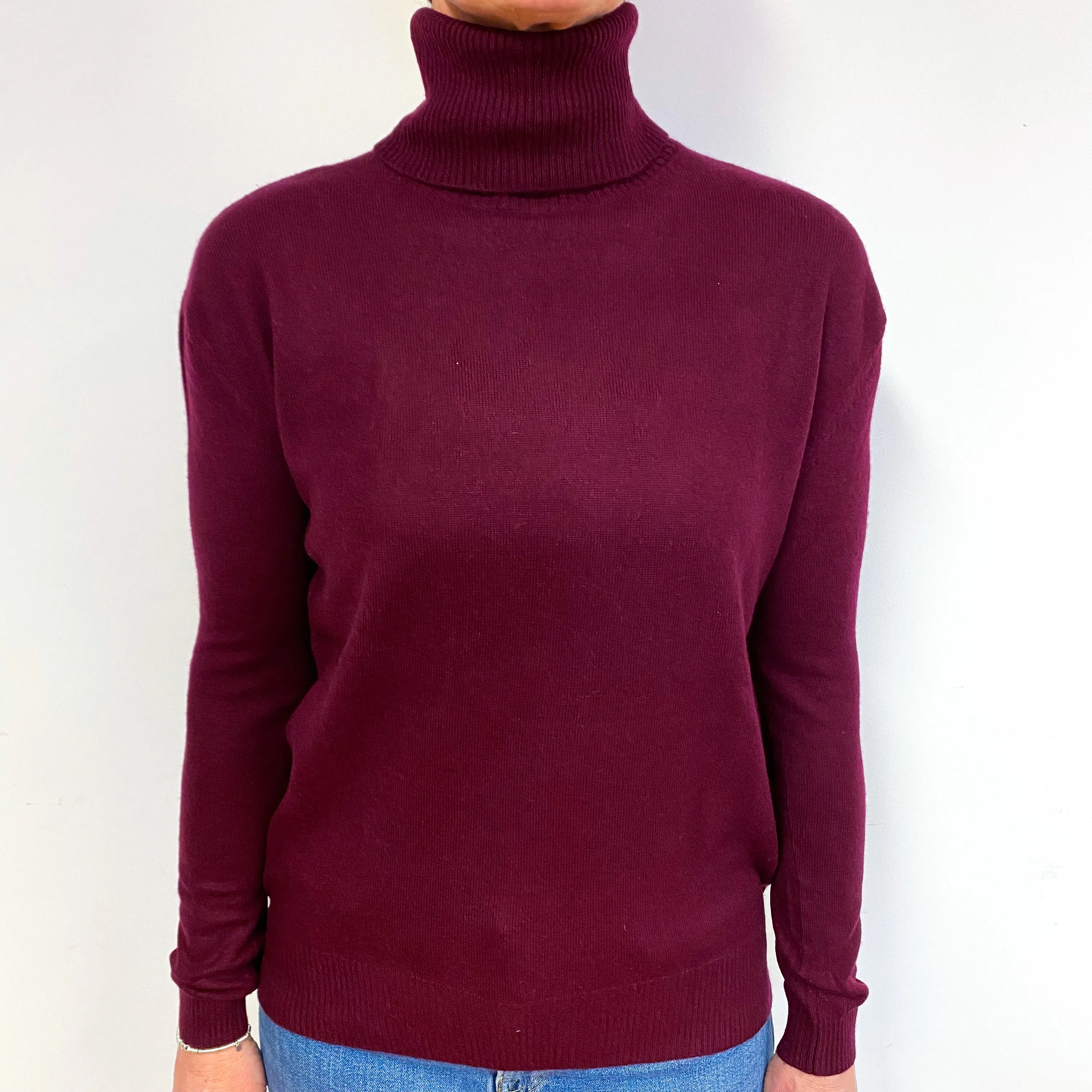 A Mulberry Red Cashmere Polo Neck Jumper Medium