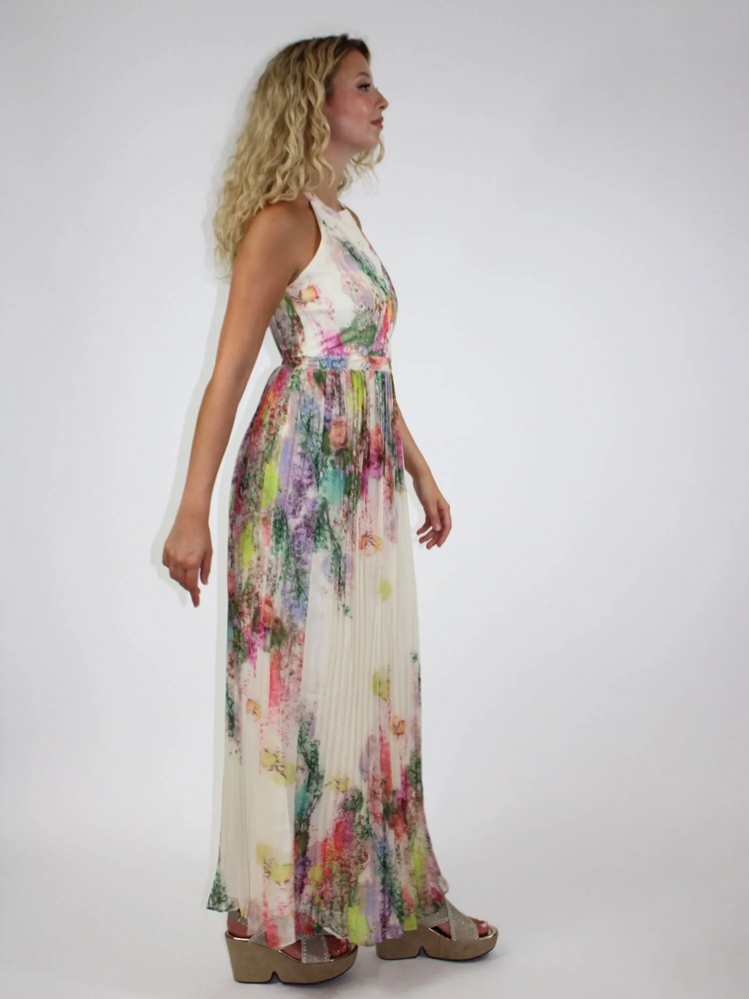 Abstract Flowy Halter Dress