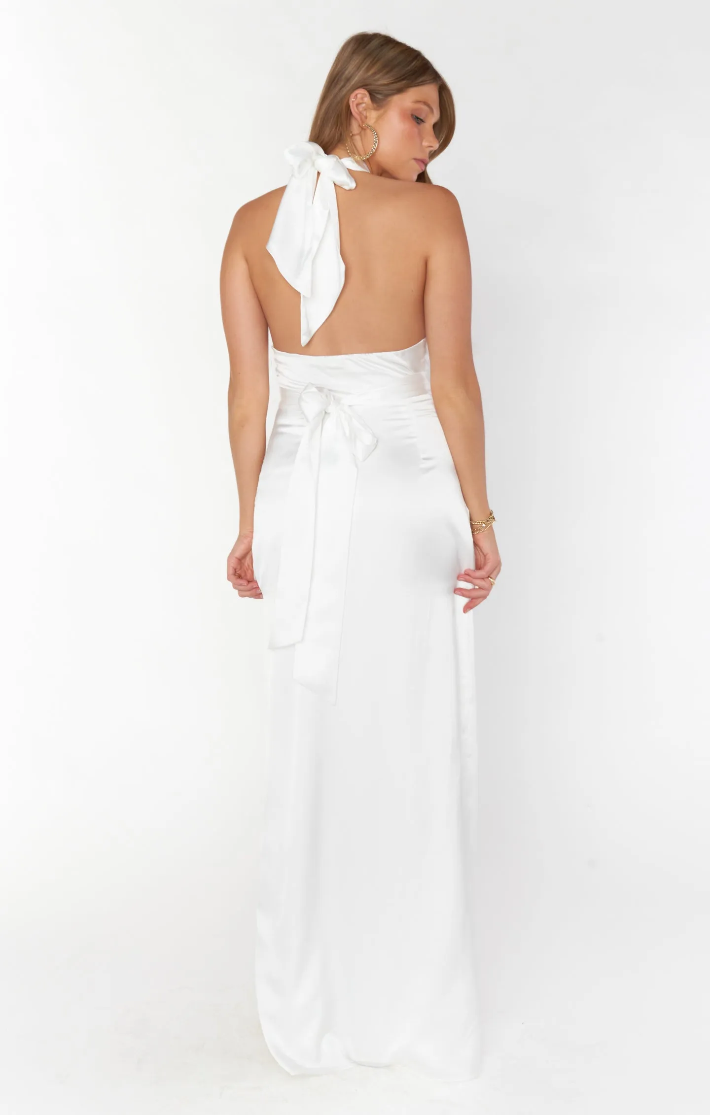 Adele Halter Maxi Dress ~ Ivory Luxe Satin