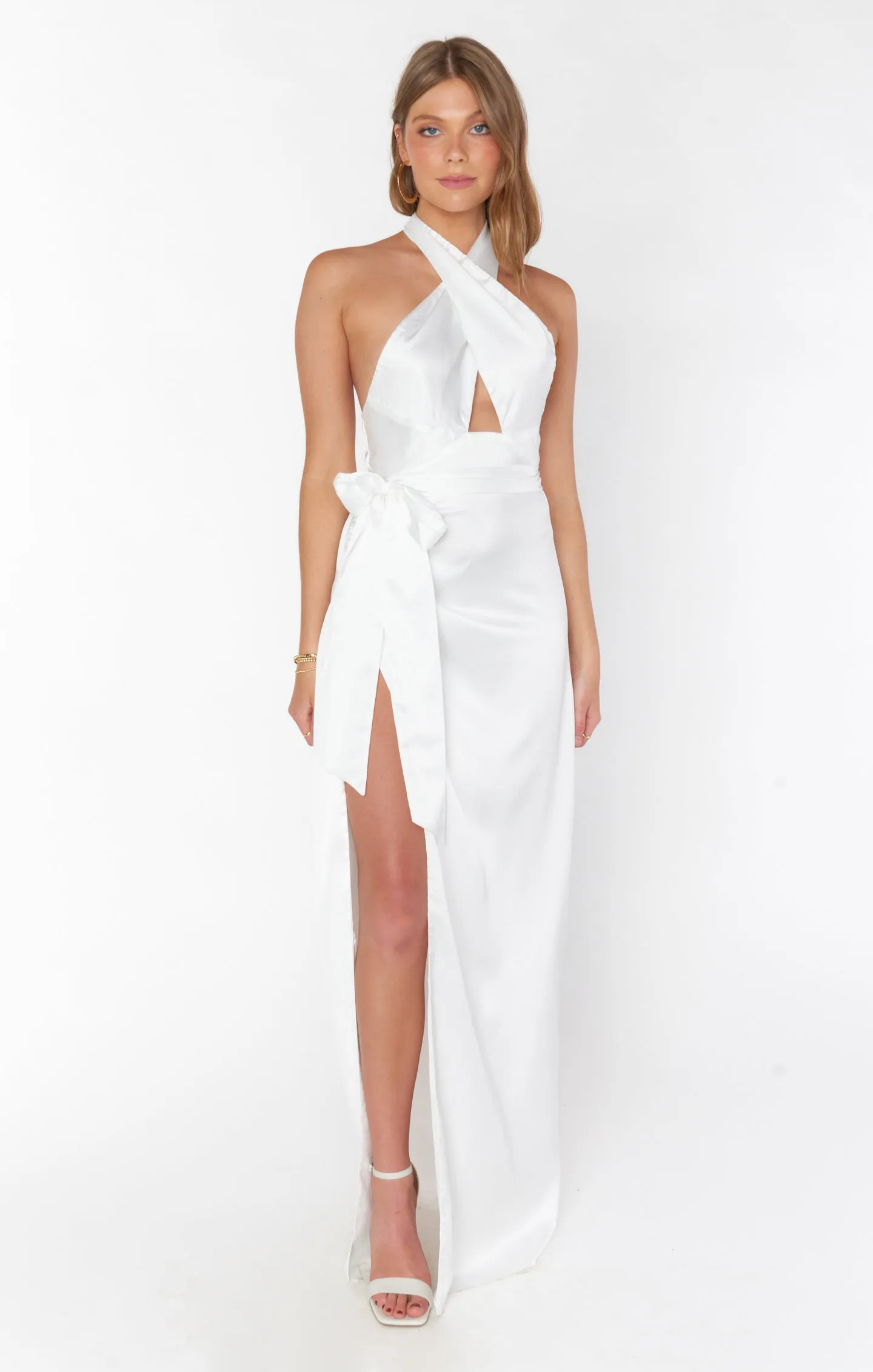 Adele Halter Maxi Dress ~ Ivory Luxe Satin