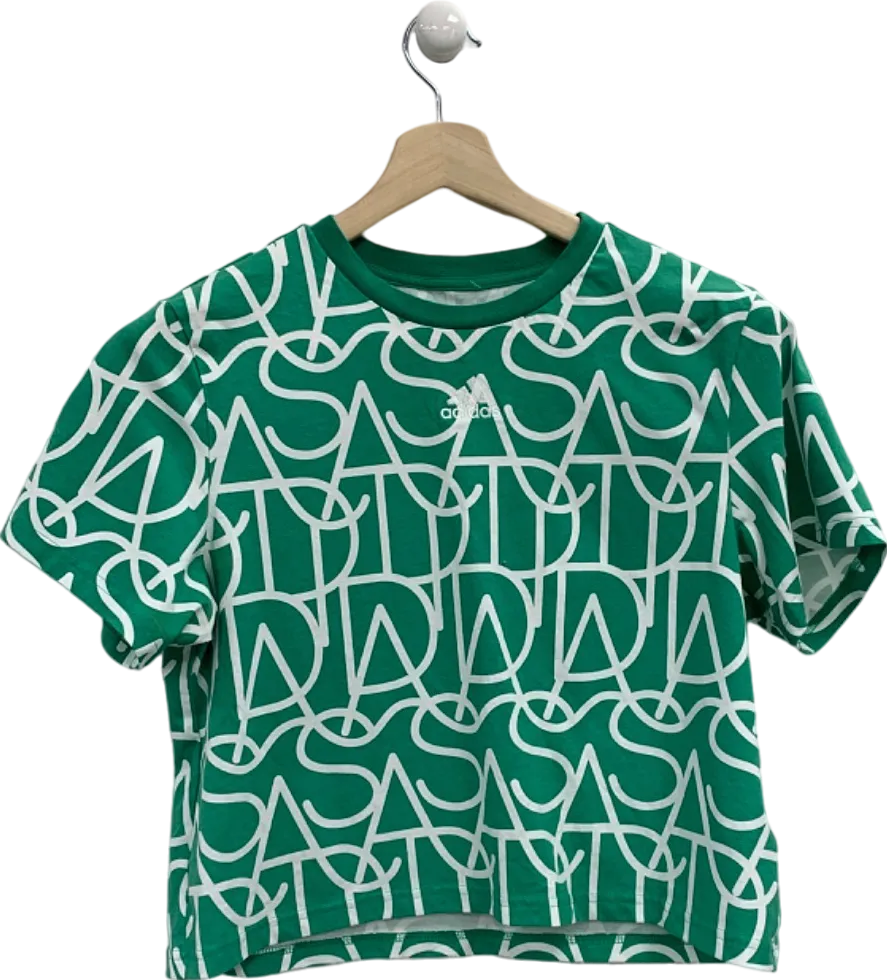 Adidas Green Patterned T-Shirt UK S