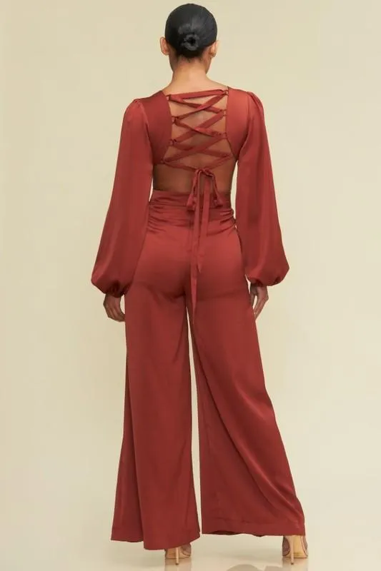 AISSA SATIN LACE BACK JUMPSUIT