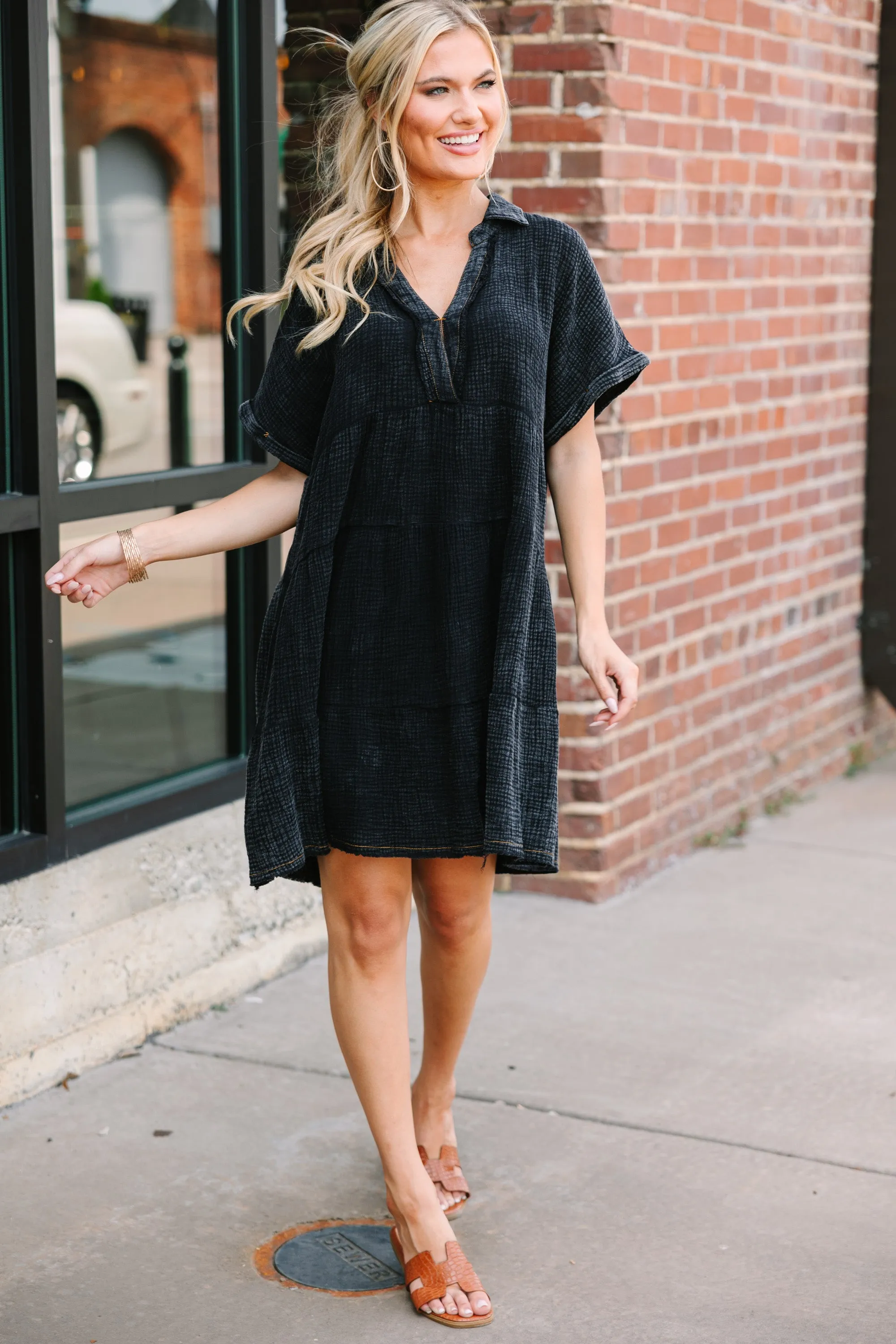 All For You Ash Black Tiered Cotton Dress