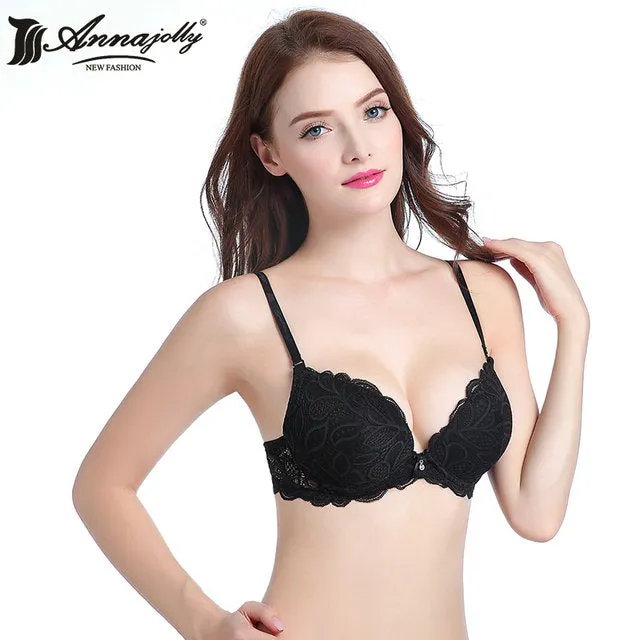 Annajolly Women Bras Push Up Sexy Top Lace Adjustable Bra White Rose Embroidery Underwear Lingerie Fashion Free Shipping U8593