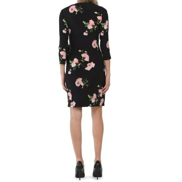 Anne Klein Floral Print V-Neck Wrap Mini Dress