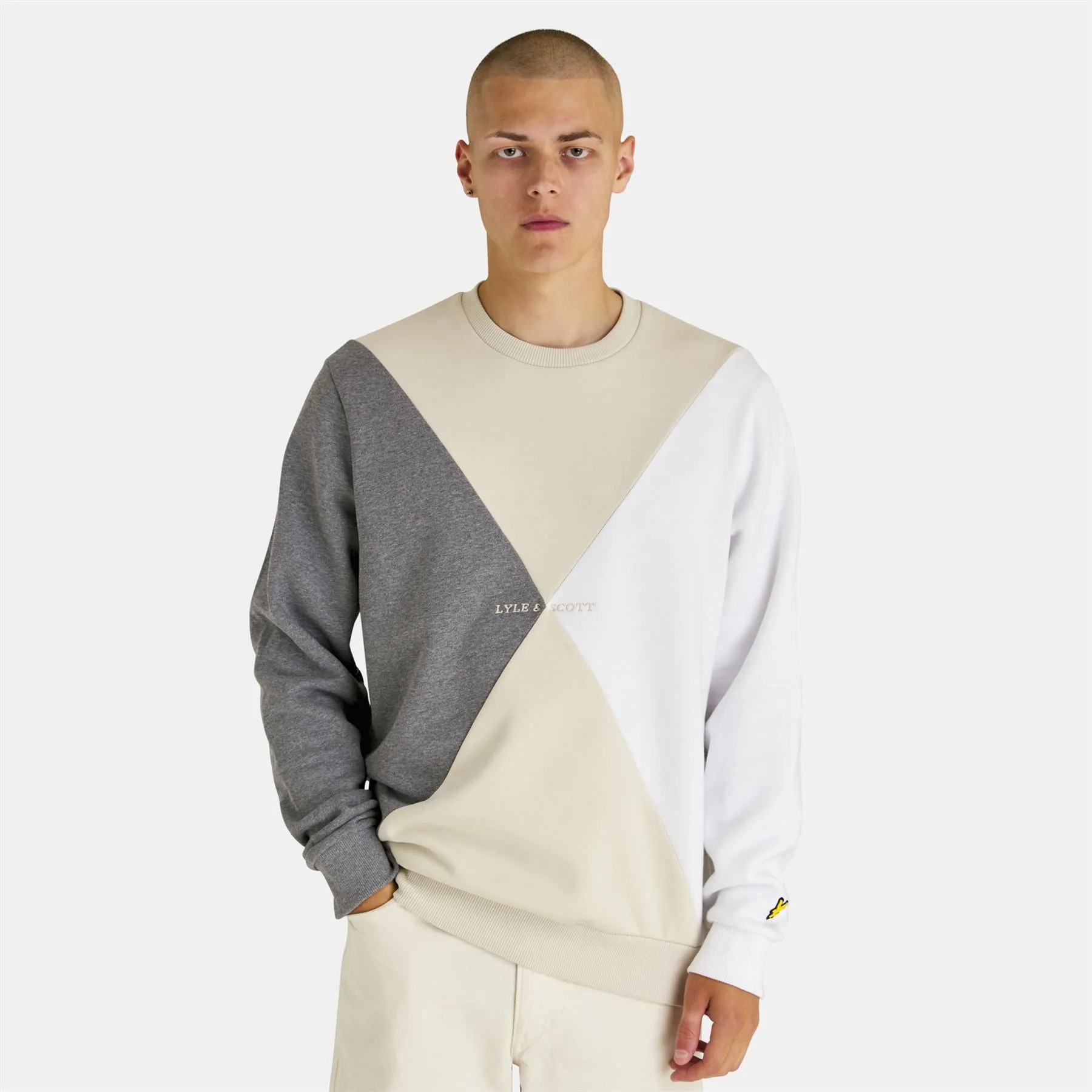 Argyle Panelled Cotton Knit Crew Neck Sweashirt Cove - AW23