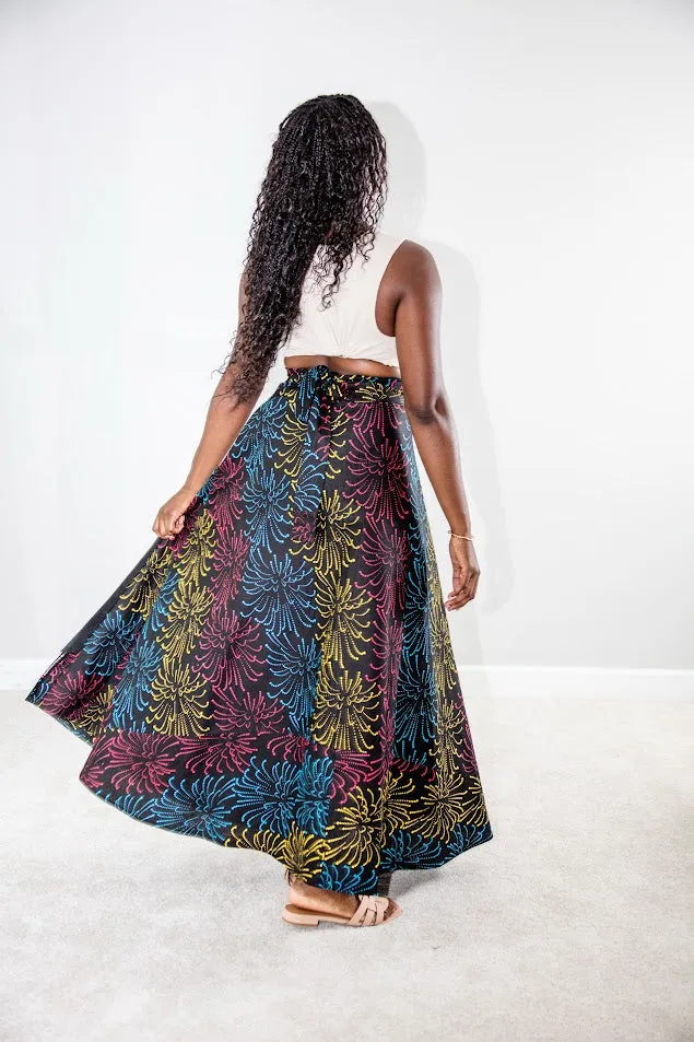 Aruna Maxi Skirt- Black and multi color fireworks