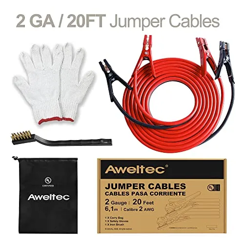 AWELTEC Heavy Duty Jumper Cables - 0 Gauge 25 Feet Battery Jumper Cables for Car, Heavy Duty Booster Cables (0AWG x 25Ft) with 600D Fabric Carrying Bag, Safety Gloves and Iron Brush