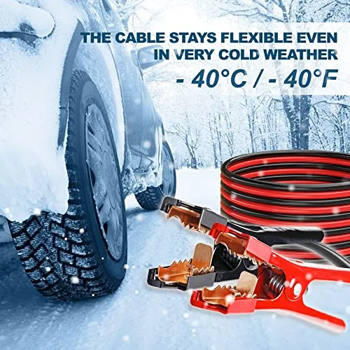 AWELTEC Heavy Duty Jumper Cables - 0 Gauge 25 Feet Battery Jumper Cables for Car, Heavy Duty Booster Cables (0AWG x 25Ft) with 600D Fabric Carrying Bag, Safety Gloves and Iron Brush