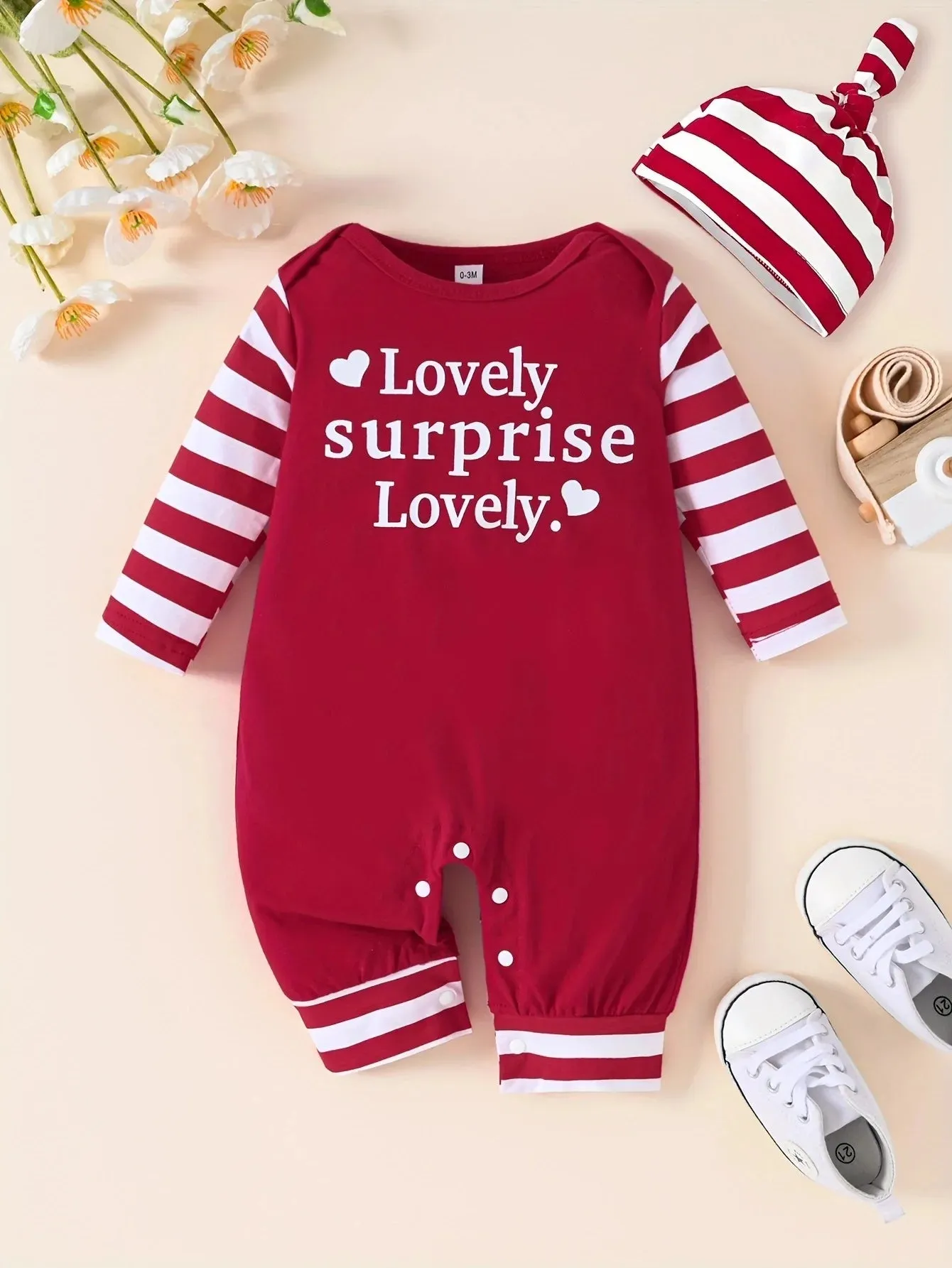 Baby Boys And Girls Christmas Day Style Monogram Print Panels Striped Long Sleeve Climbing Suit 0-18 Months Spring Autumn