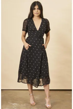 Baby Cacti Midi Wrap Dress in Black   Cream