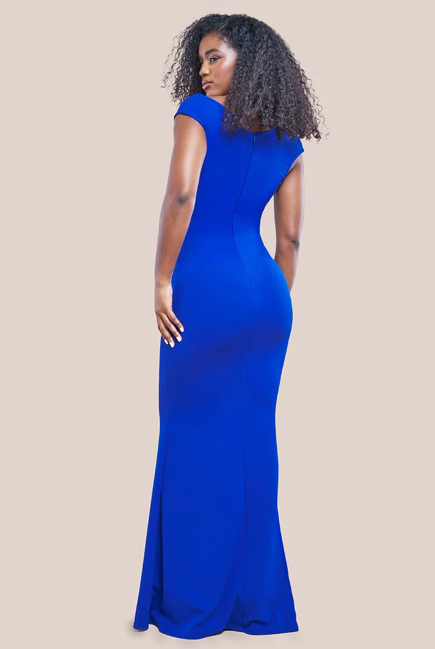 Bardot Pleated Maxi Dress - Royal Blue by Goddiva