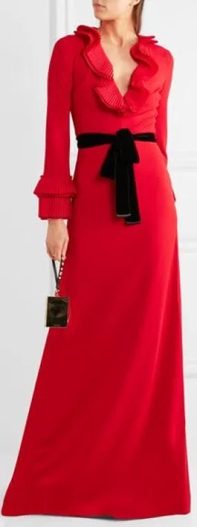 Belted Red Ruffled Maxi Dress