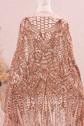 Best Rose Gold Unique Patterned Sequined Lace Fabric