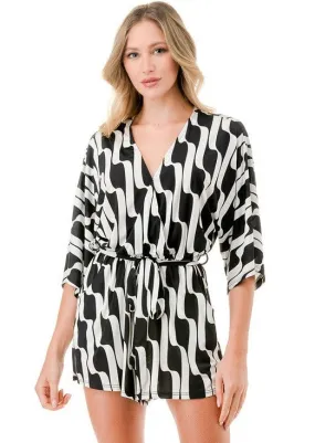 Black & White Trendy Geometric Romper Made in USA