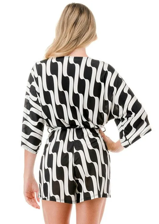 Black & White Trendy Geometric Romper Made in USA