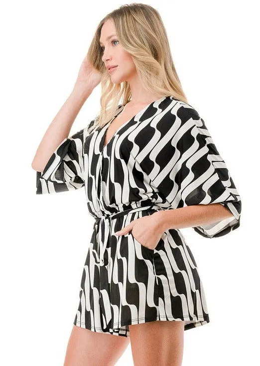 Black & White Trendy Geometric Romper Made in USA