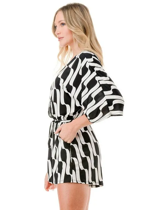 Black & White Trendy Geometric Romper Made in USA