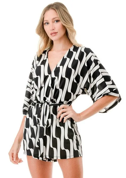 Black & White Trendy Geometric Romper Made in USA