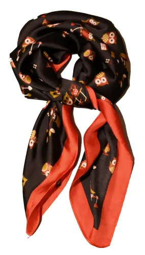 Black and Red Thin Summer Spring Scarf - Owls