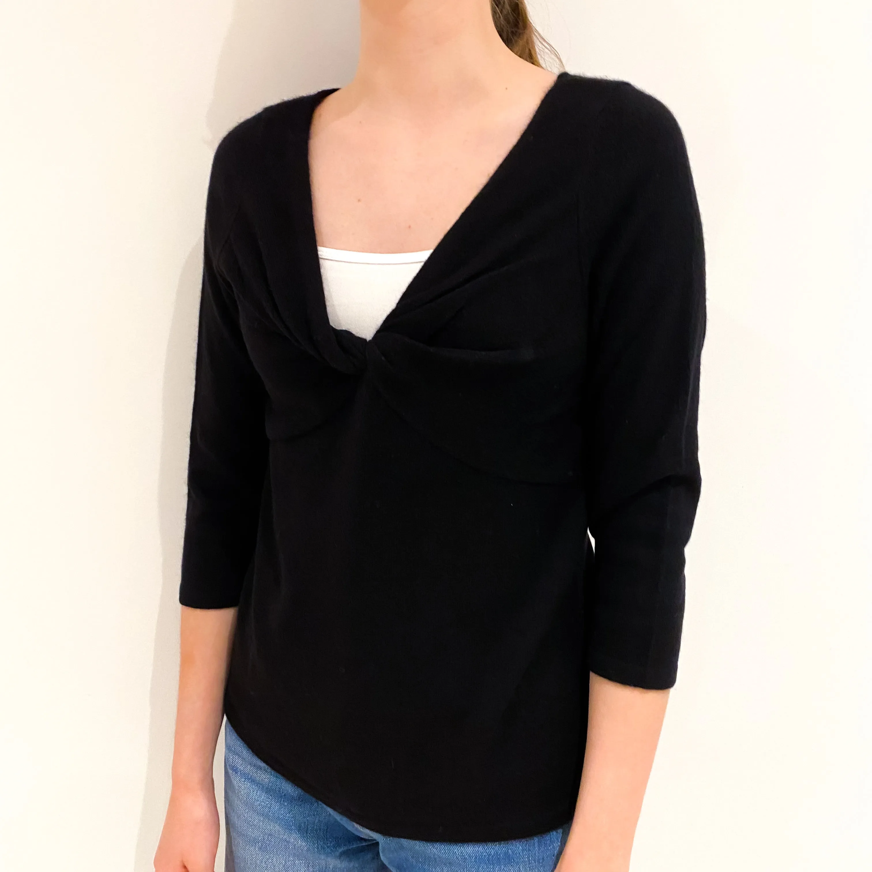 Black Knot Front Cashmere V-Neck Jumper Extra Small