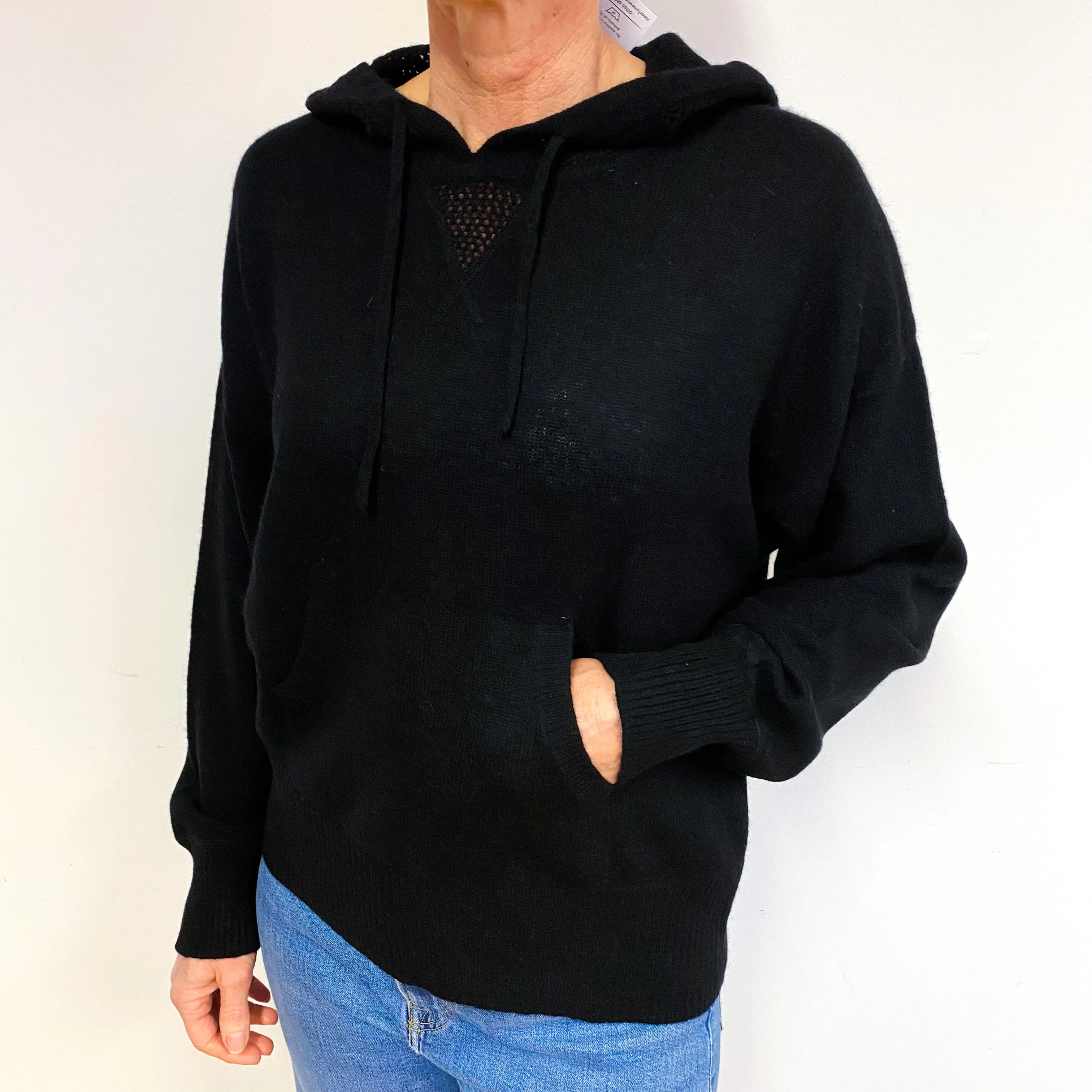 Black Lace Hood Cashmere Hoodie Jumper Medium