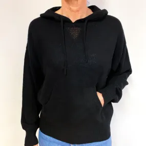 Black Lace Hood Cashmere Hoodie Jumper Medium