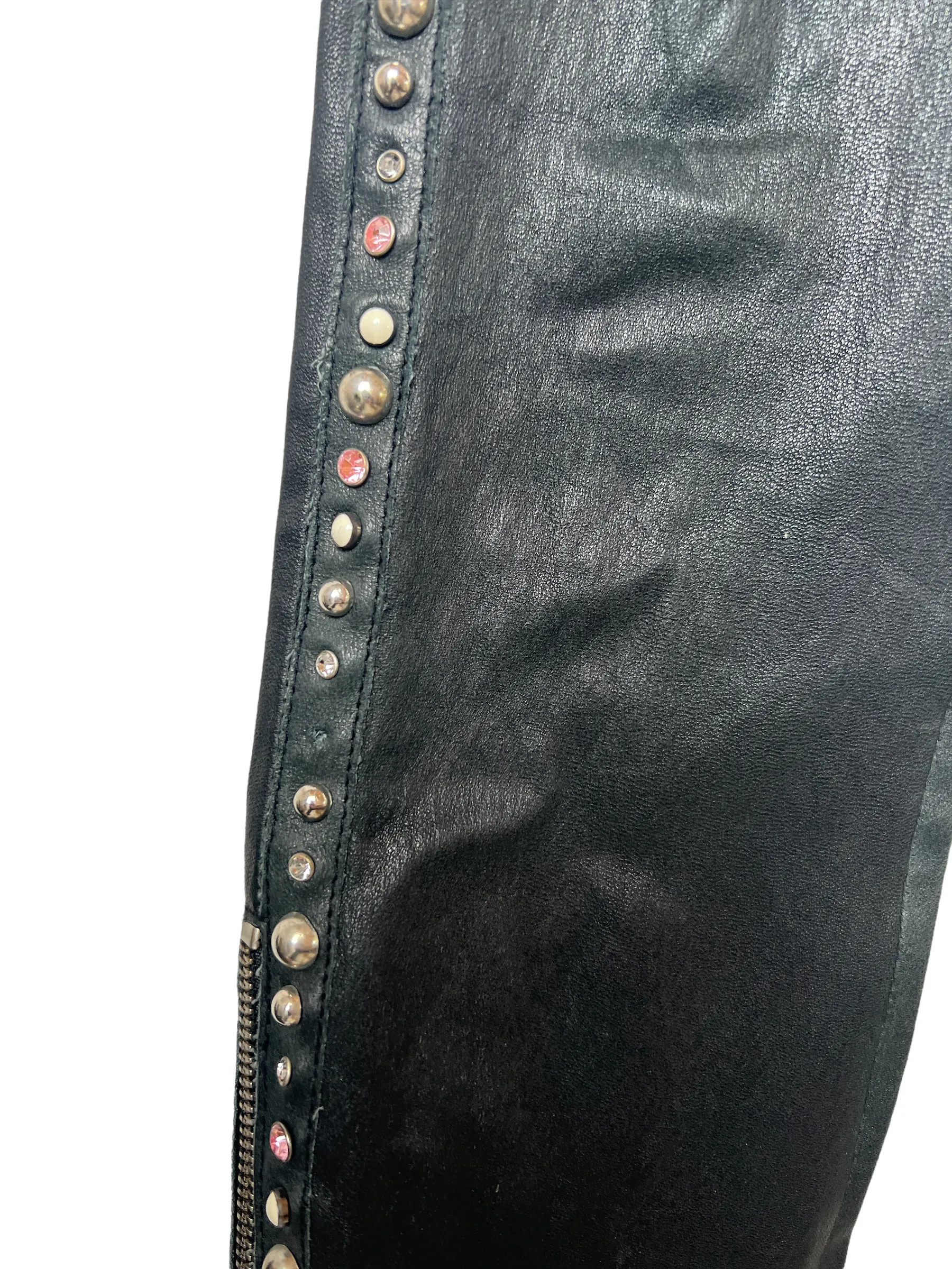 Black Leather Pants with Rhinestones - XS