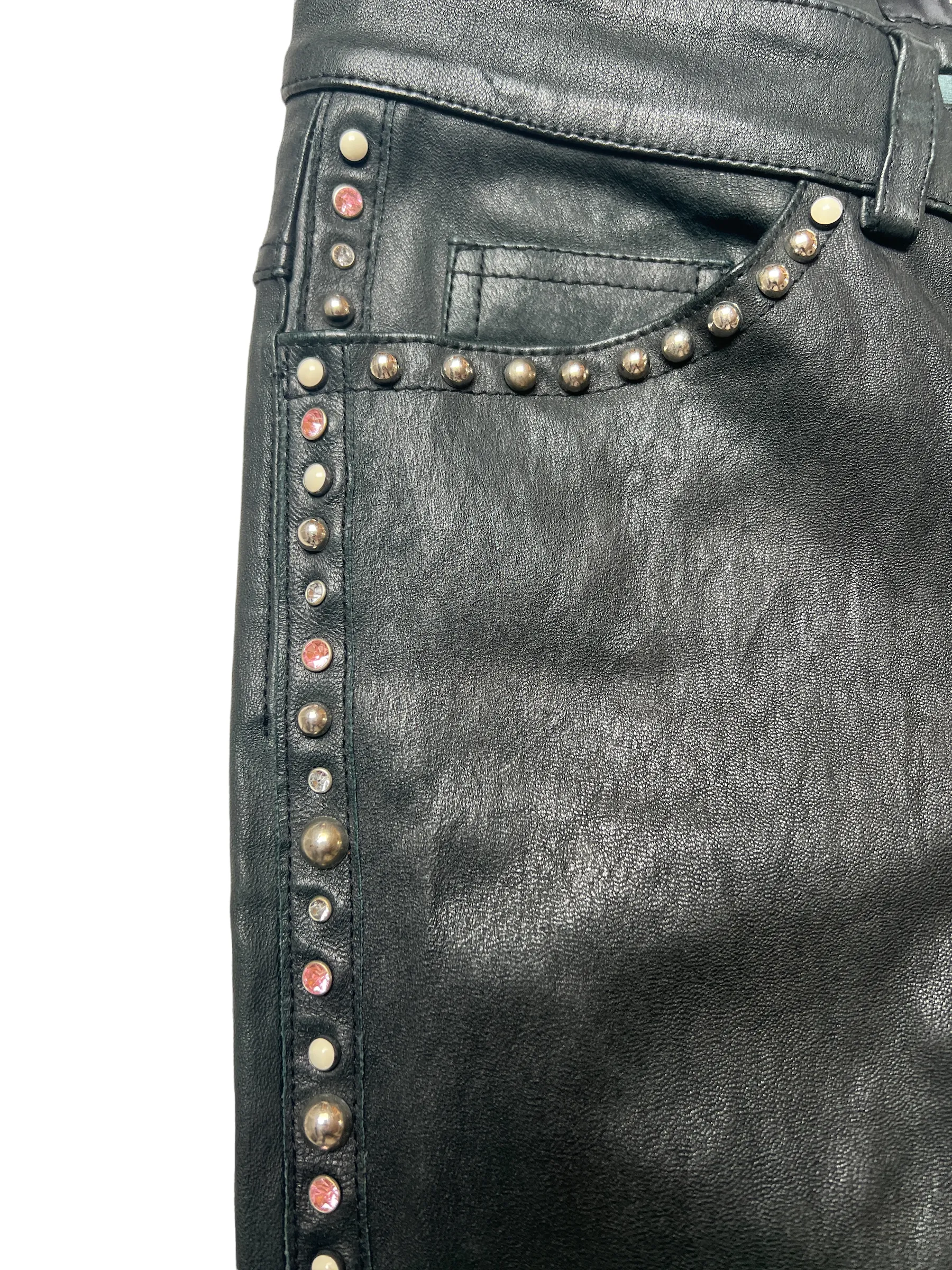 Black Leather Pants with Rhinestones - XS