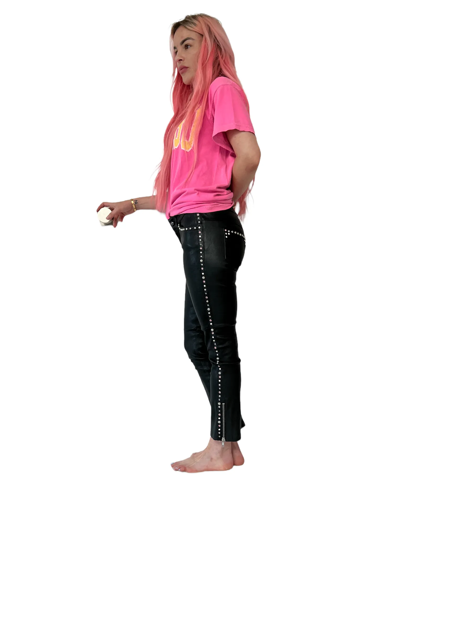 Black Leather Pants with Rhinestones - XS