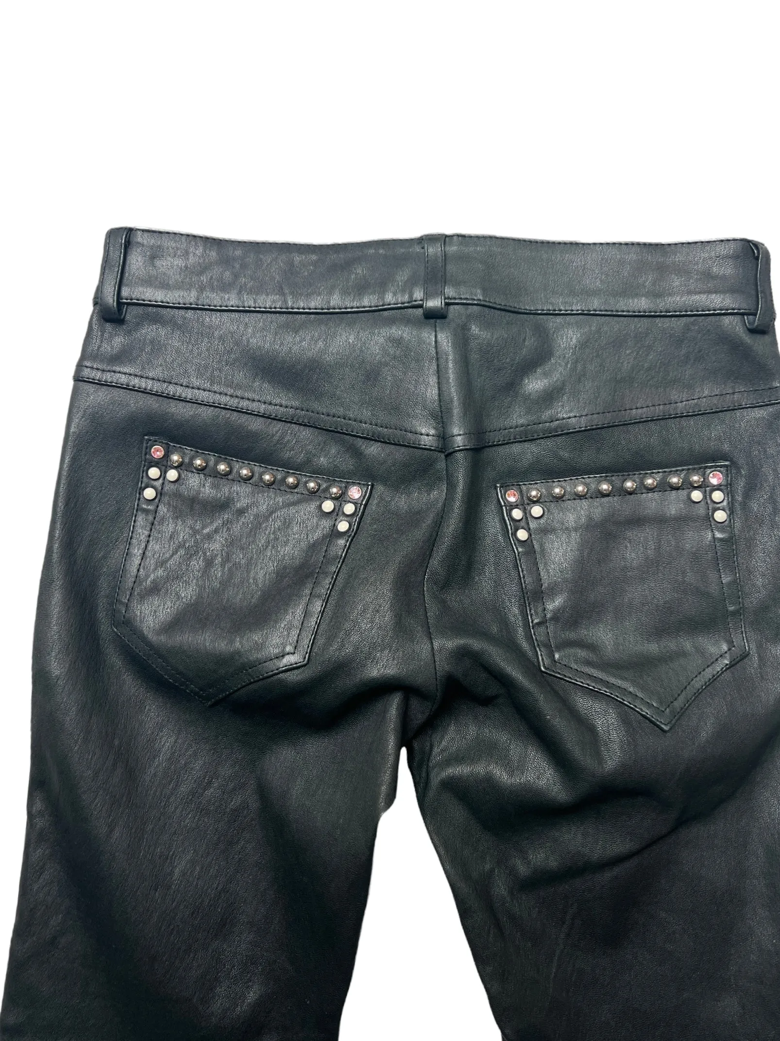 Black Leather Pants with Rhinestones - XS