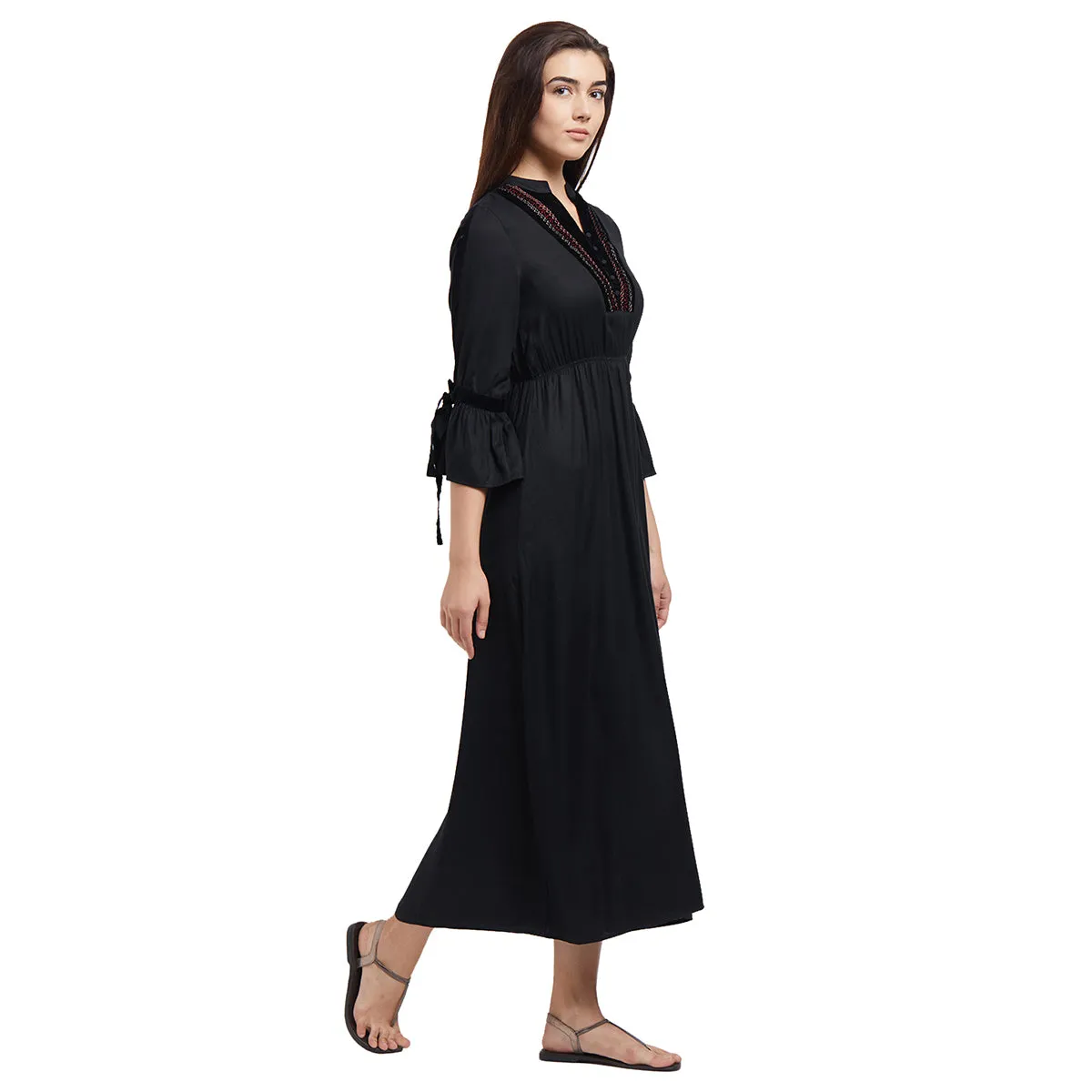 Black Mandarin Collar Maxi Dress