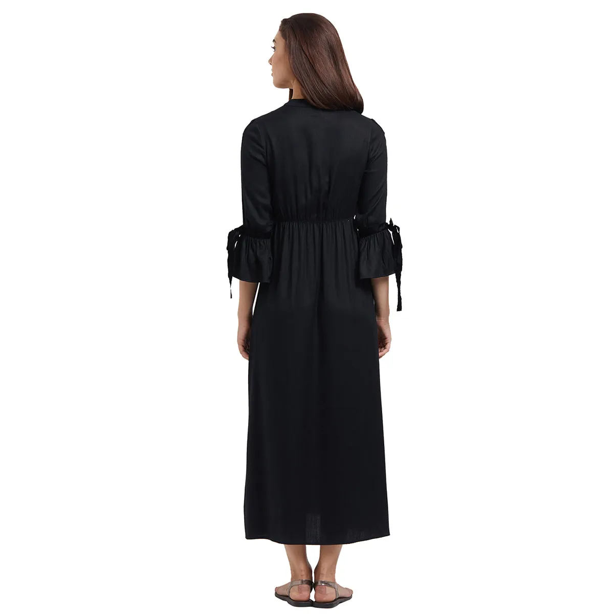 Black Mandarin Collar Maxi Dress