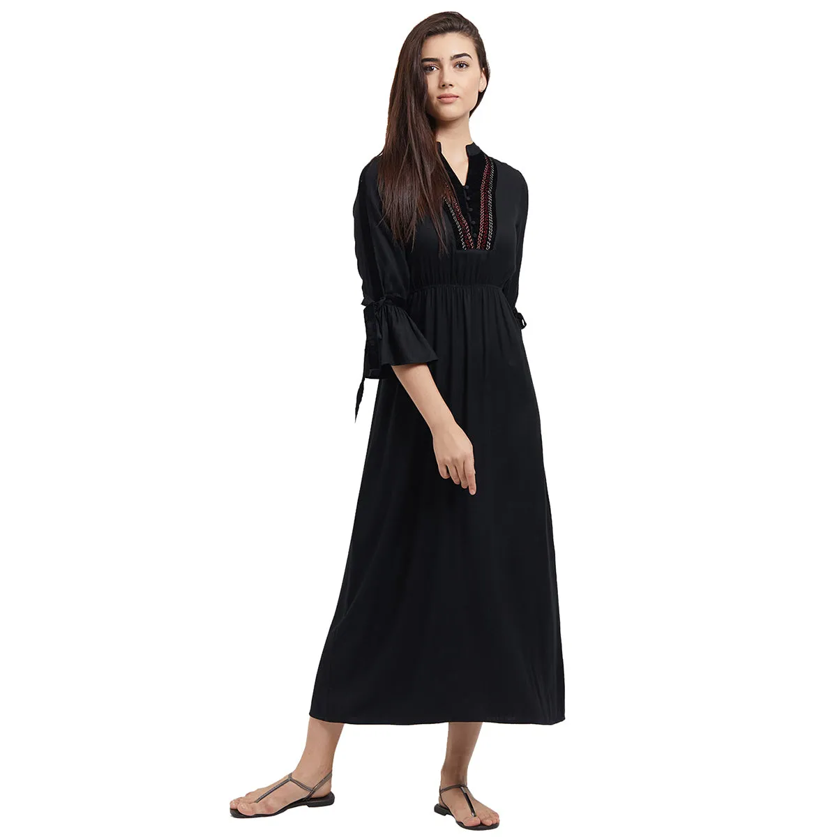 Black Mandarin Collar Maxi Dress