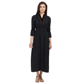 Black Mandarin Collar Maxi Dress