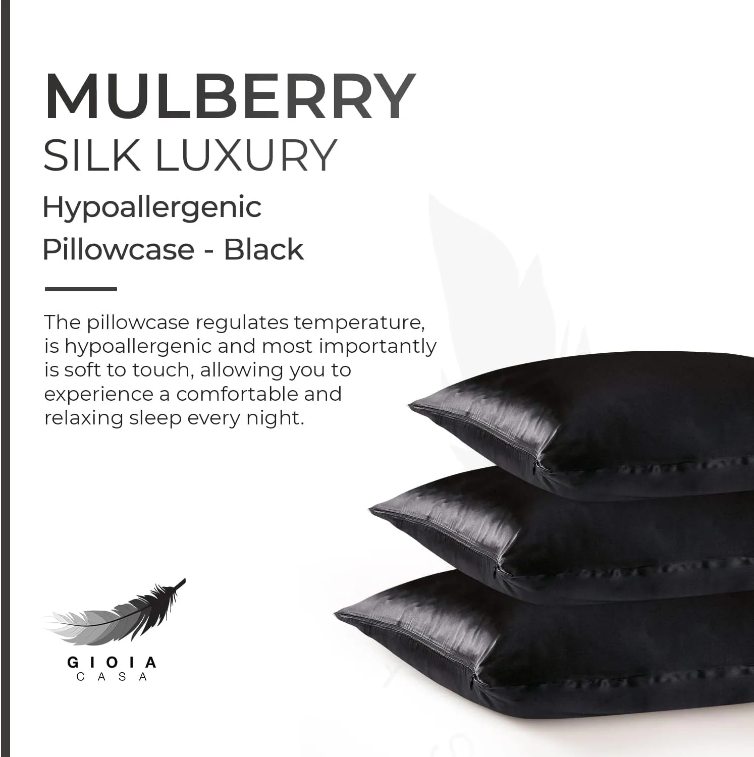 Black Mulberry Silk Pillowcase - Anti-Wrinkle, Hypoallergenic | Gioia Casa