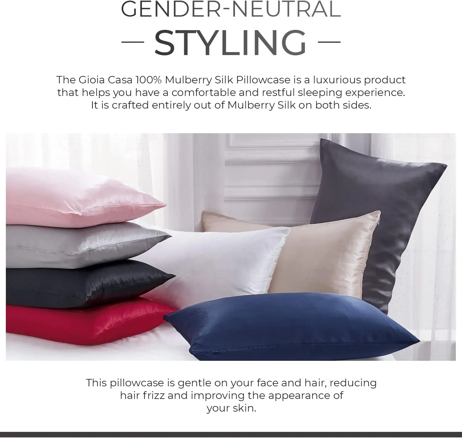 Black Mulberry Silk Pillowcase - Anti-Wrinkle, Hypoallergenic | Gioia Casa